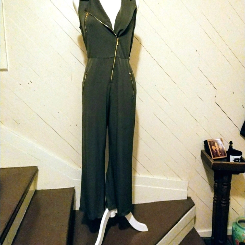 Calvin Klein olive green zip up jumpsuit